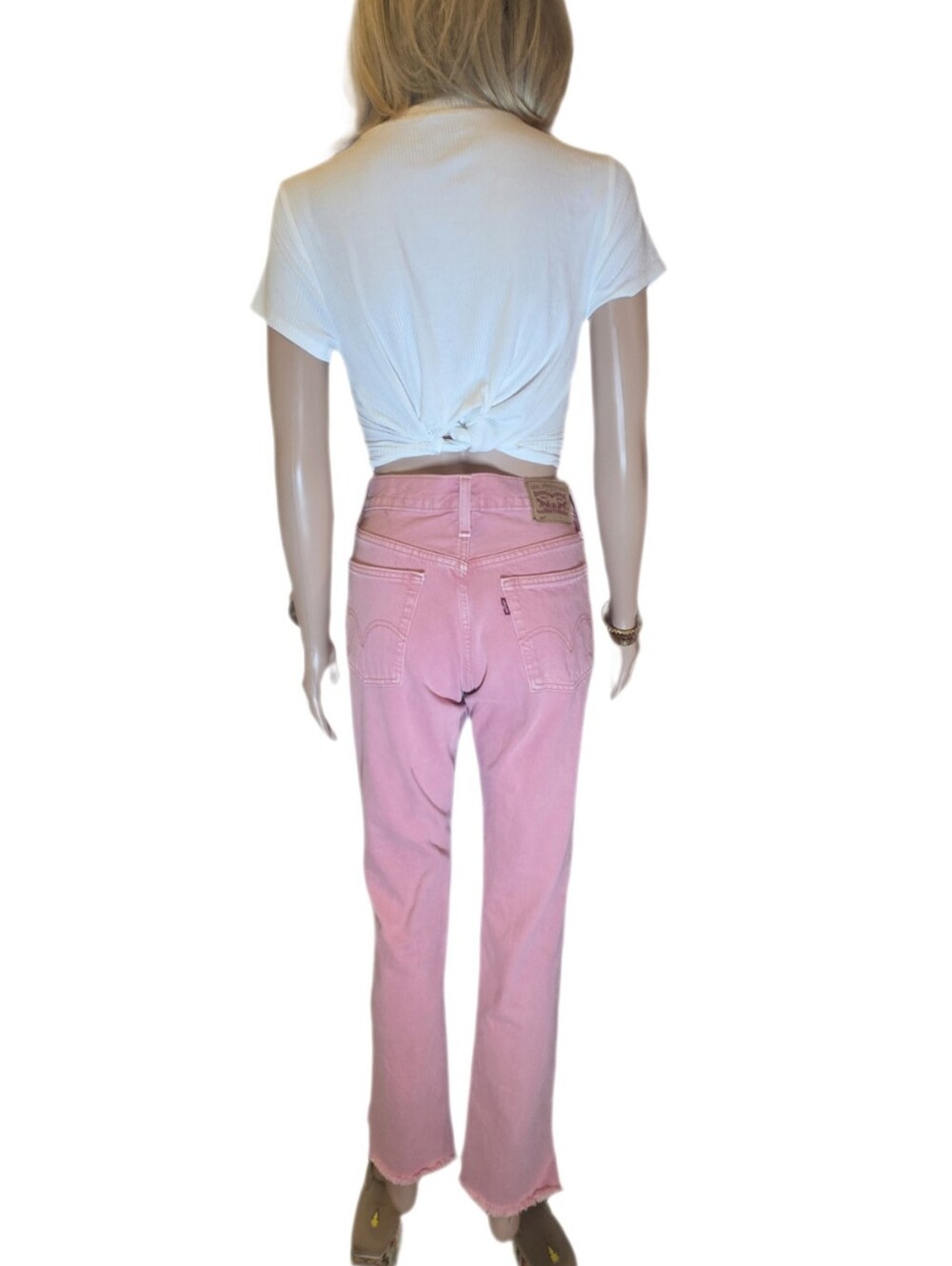 Levi's 501 Cropped Straight Leg Jeans Scraped Pale Mauve Pink 24x30 EUC - Picture 12 of 15